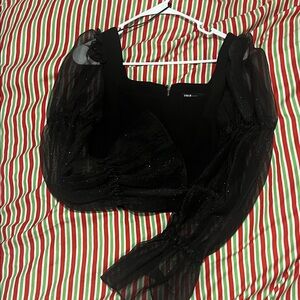 INA Black Sheer Sleeve Blouse